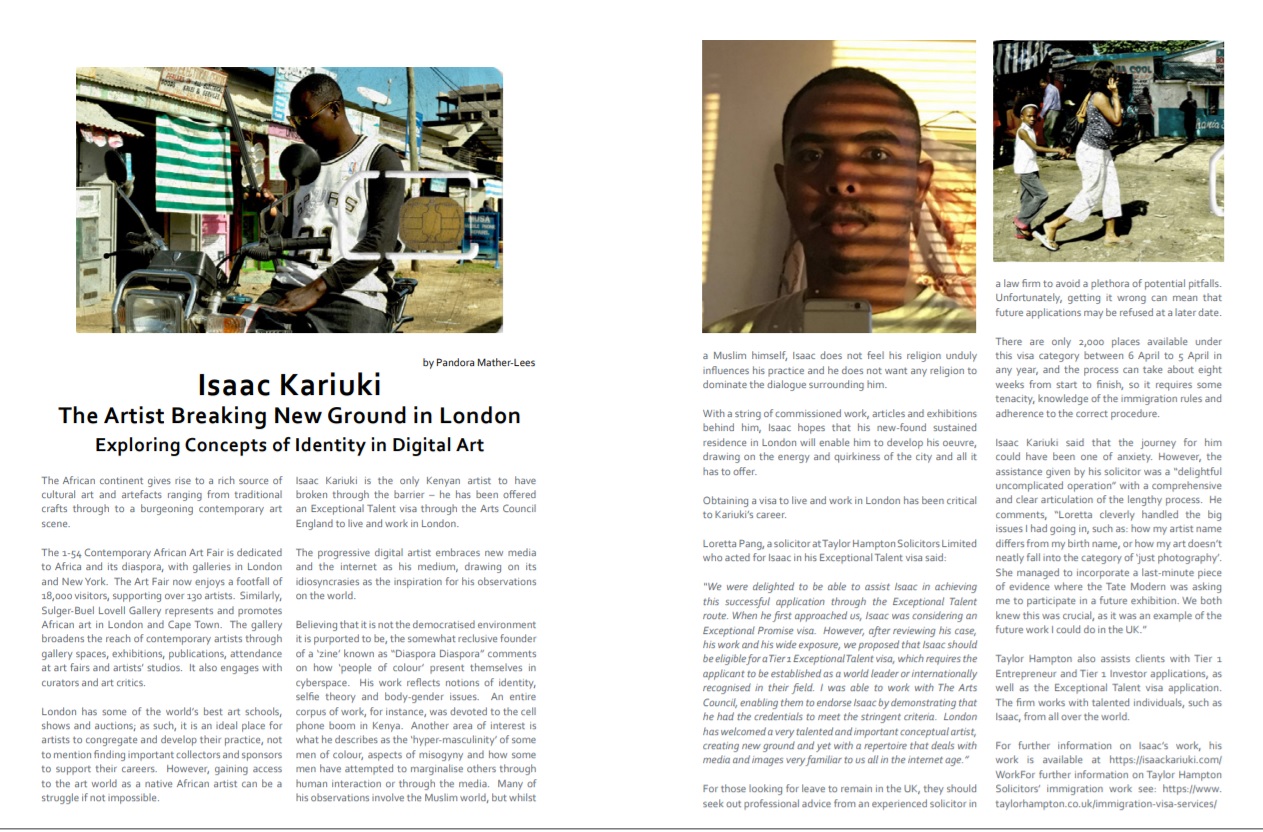 Taylor Hampton secures Exceptional Talent visa for Isaac Kariuki, most noteworthy as the artist breaking new ground in London