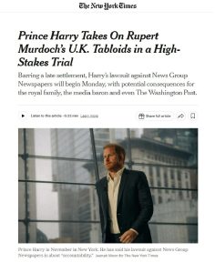 Prince Harry Trial against News Group Newspapers